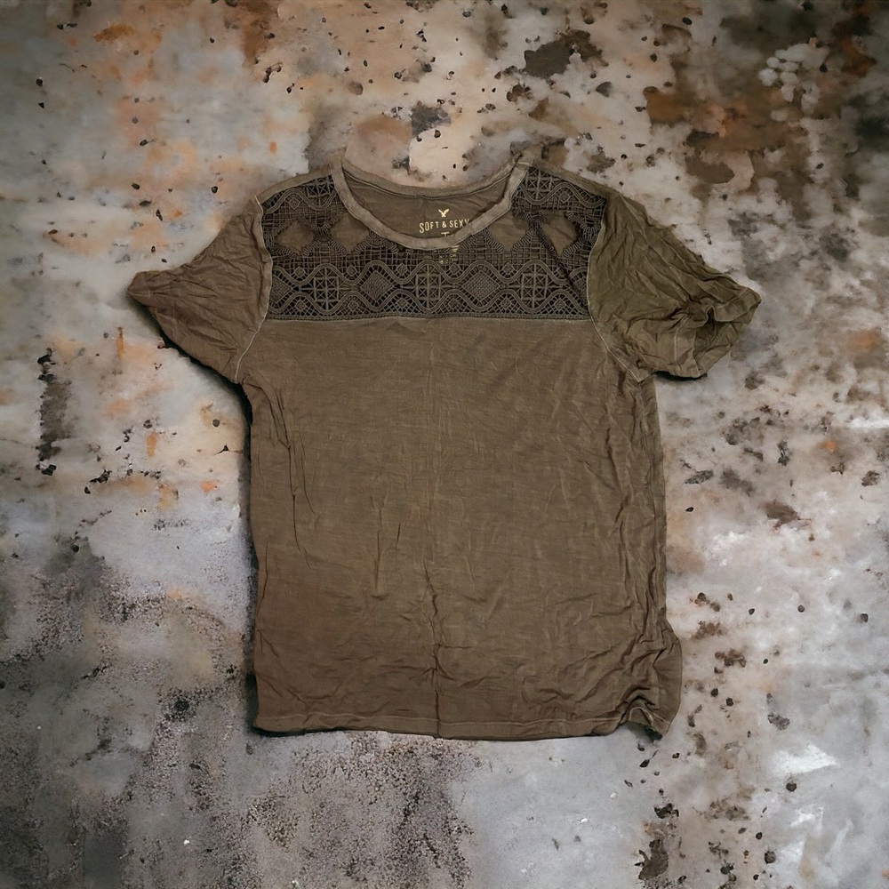 American Eagle Soft and Sexy T Lace Detail Green Small